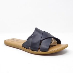 Born Ilana Black Leather Criss Cross Strap Slide Sandals Womens Size 9M